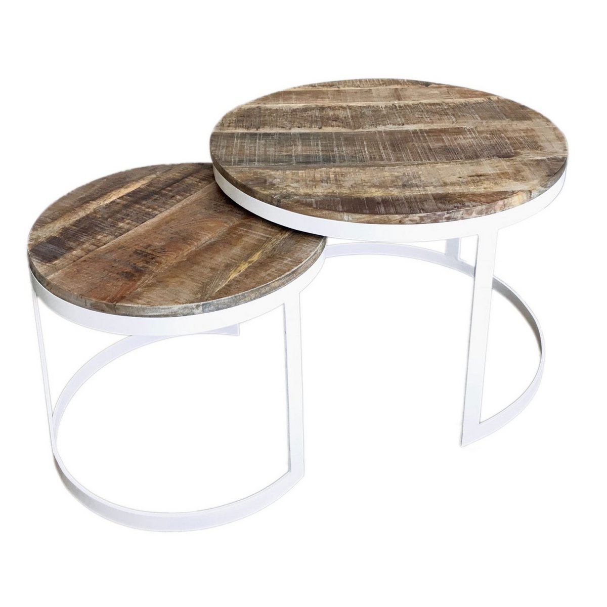 Salontafel set van 2 bijzettafel woonkamertafel rond Austin metalen frame antiek zilver of zwart