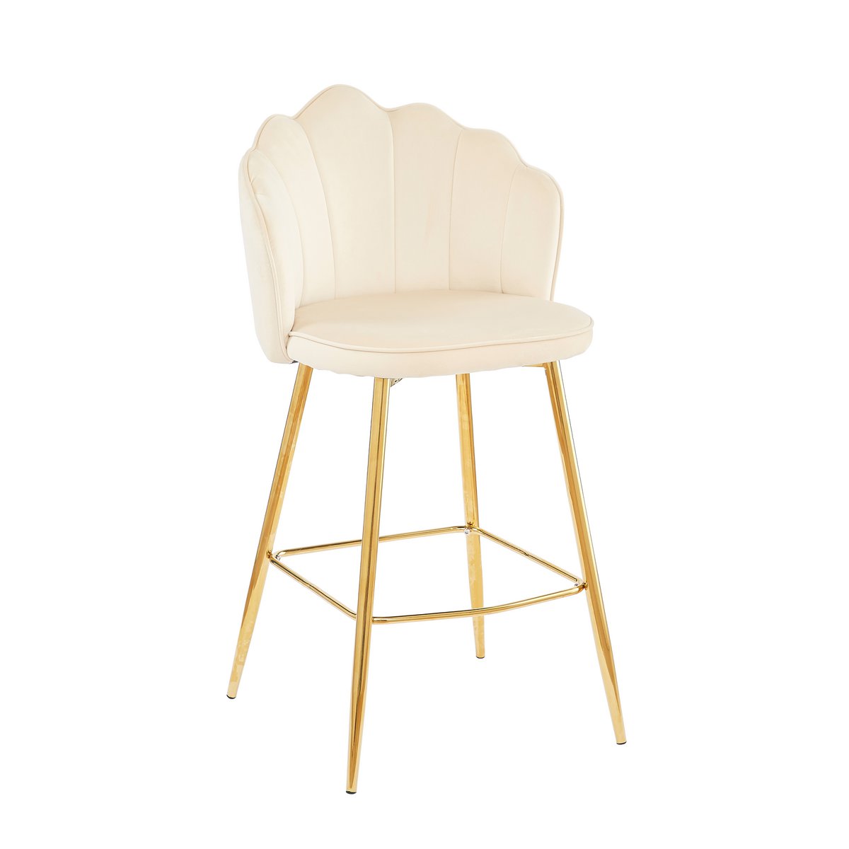 Set van 2 barkrukken met schelpdesign in beige fluweel