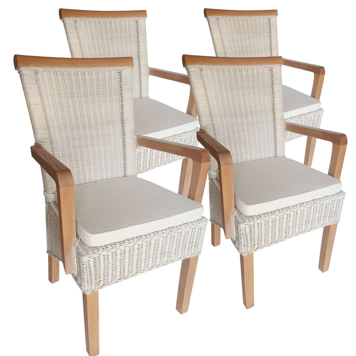 Eetkamerstoel set met armleuningen 4 stukken rotan stoelen voorzitter witte Perth fauteuil duurzaam