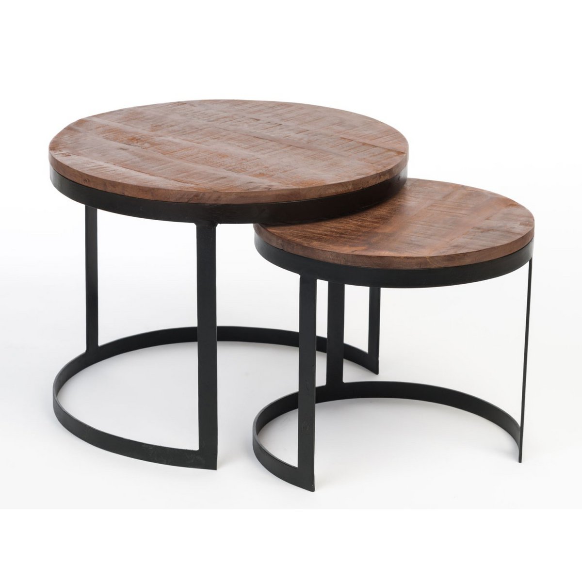 Salontafel set van 2 bijzettafel woonkamertafel rond Austin metalen frame antiek zilver of zwart