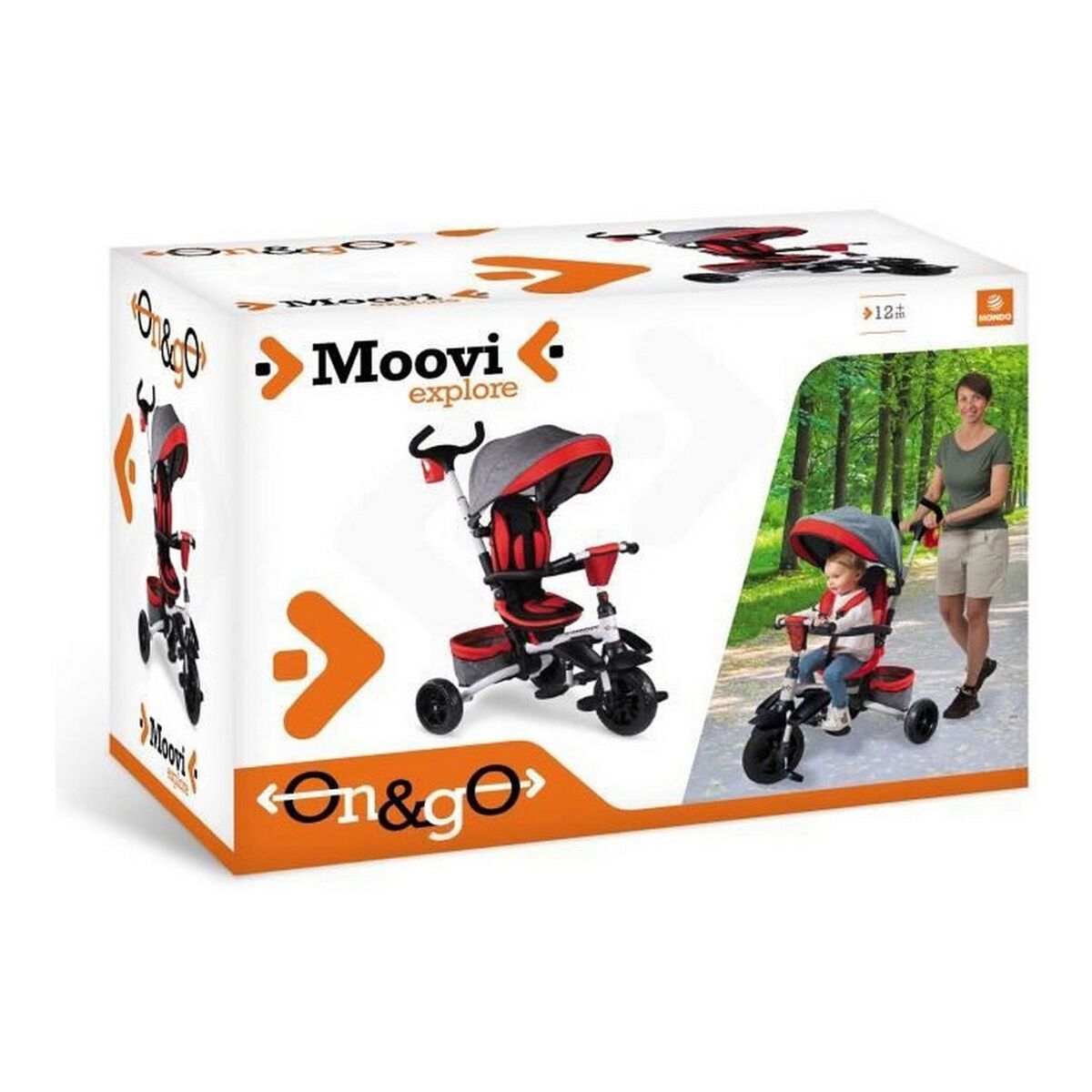 Driewieler Mondo On & Go Moovi Explore Rood Convertible Opvouwbaar Zittingrotatie