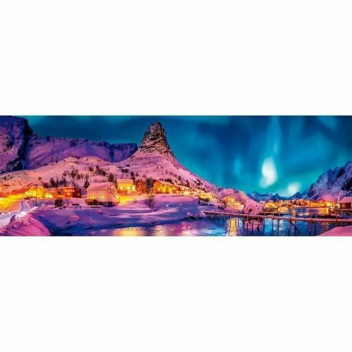 Puzzel Clementoni Panorama: Colourful night over Lofoten Island 1000 Onderdelen