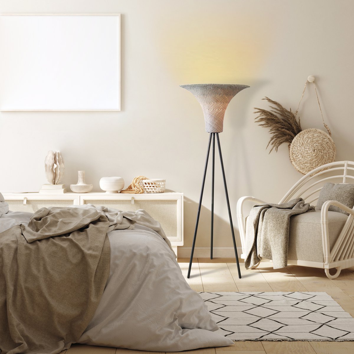 Staande lamp met gevlochten kap naturel/zwart 152 cm
