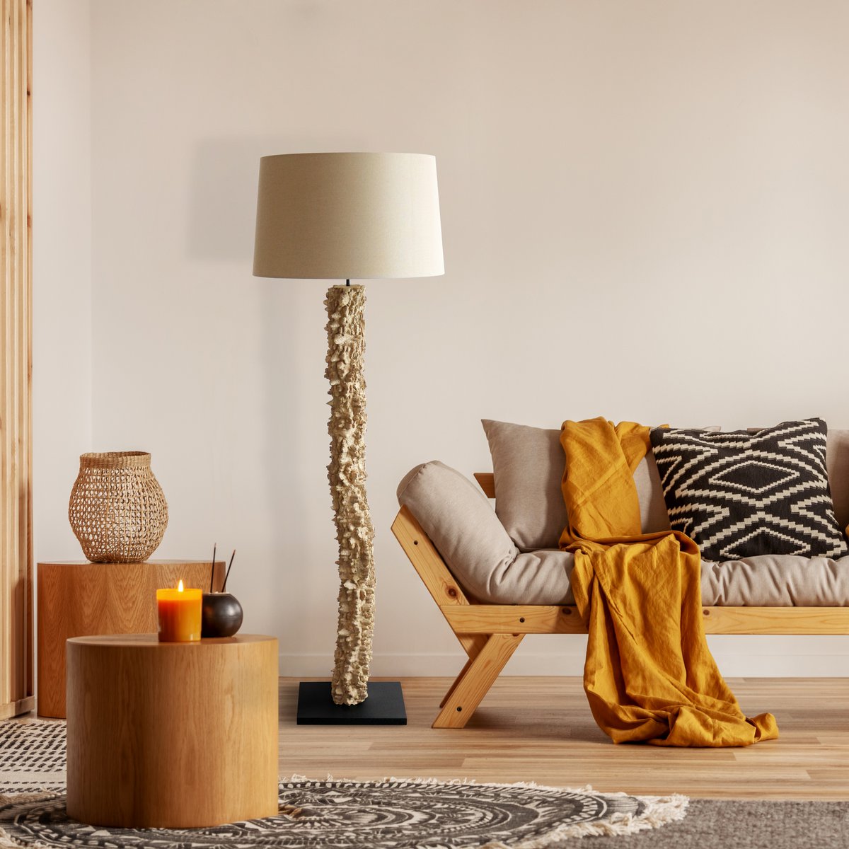 Vloerlamp drijfhout naturel/wit 150 cm