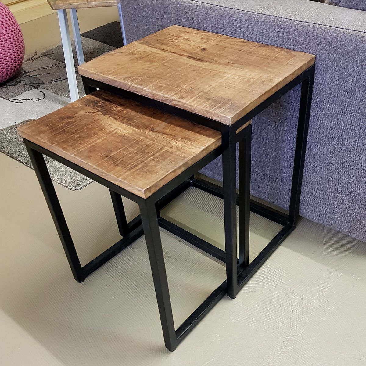 Bijzettafel houten set tafel set 2 stuks woonkamer tafel salontafel dallas metalen frame