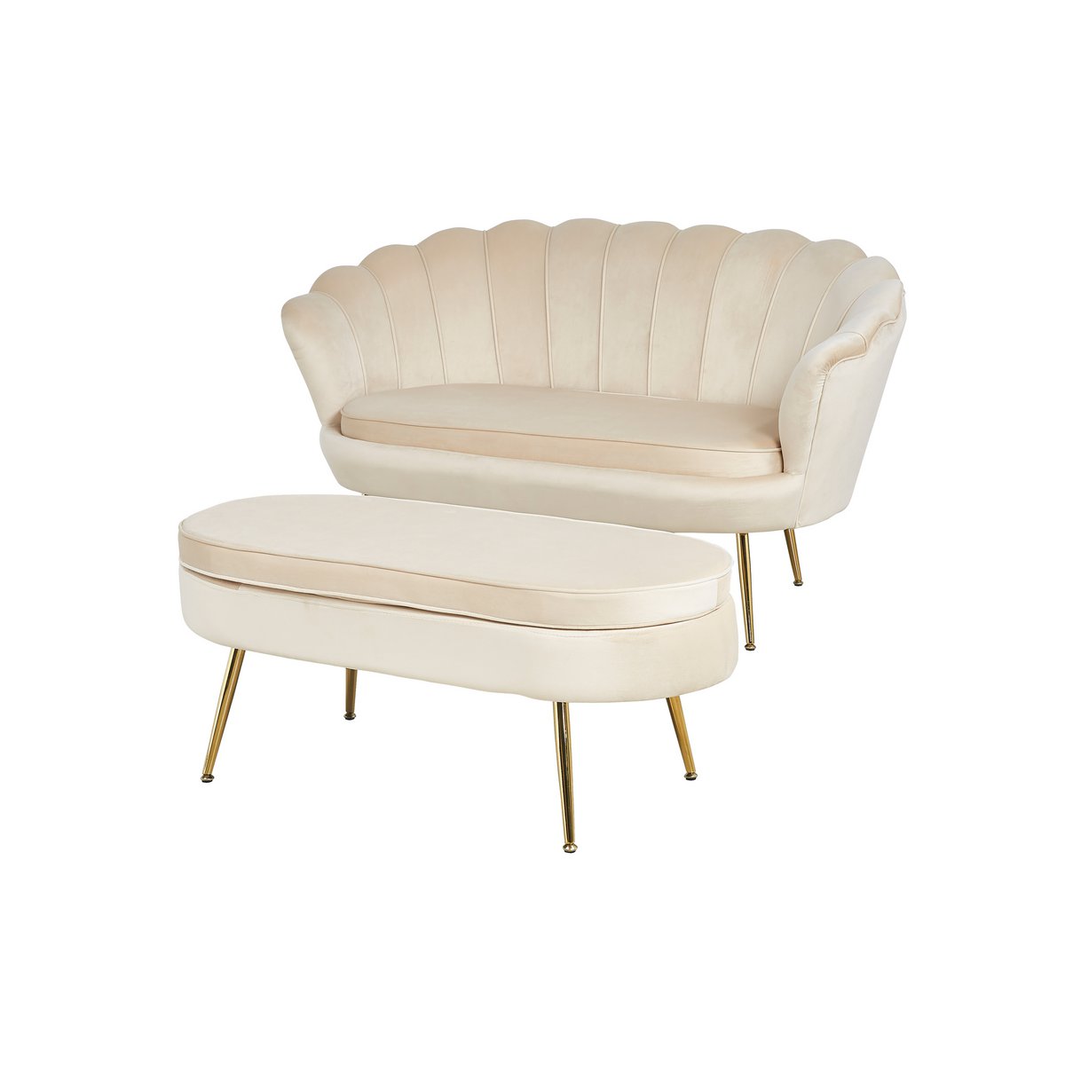 Poef ovaal van beige fluweel