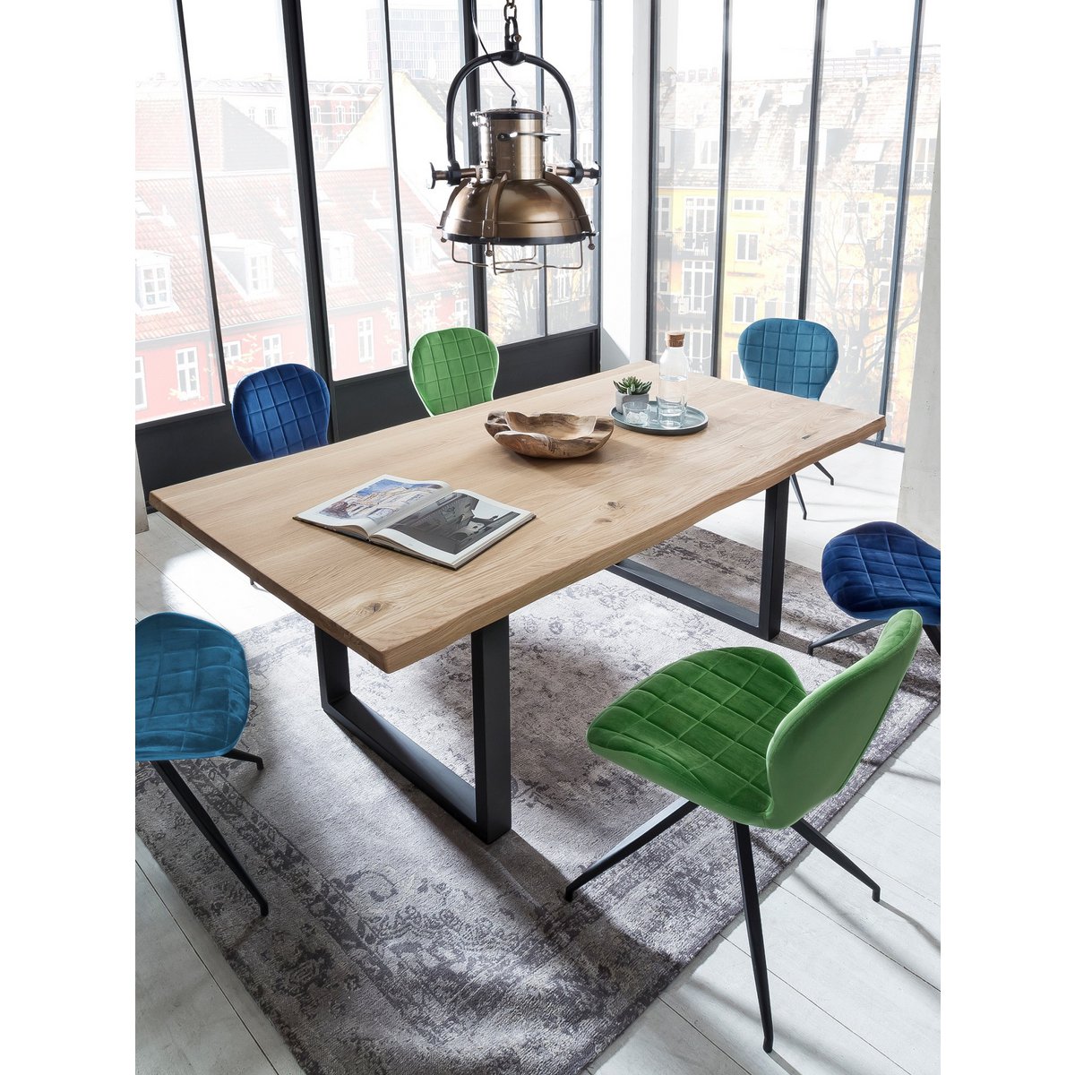 Tafel 180x90 cm, wild eiken, zwart frame