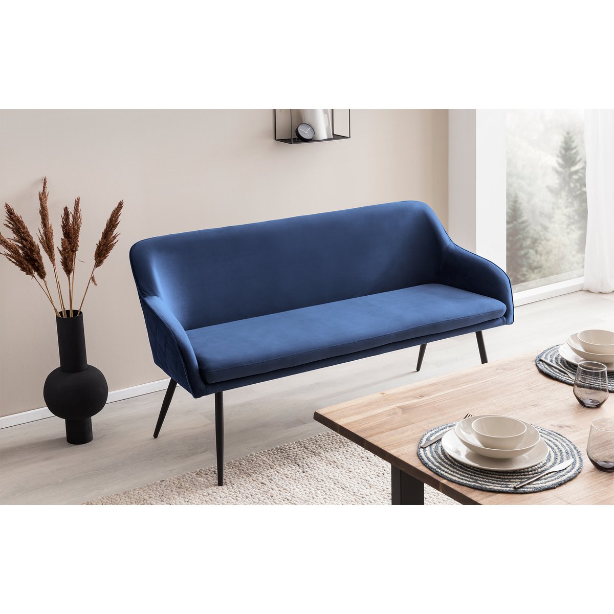 Bank 160 cm fluweel blauw