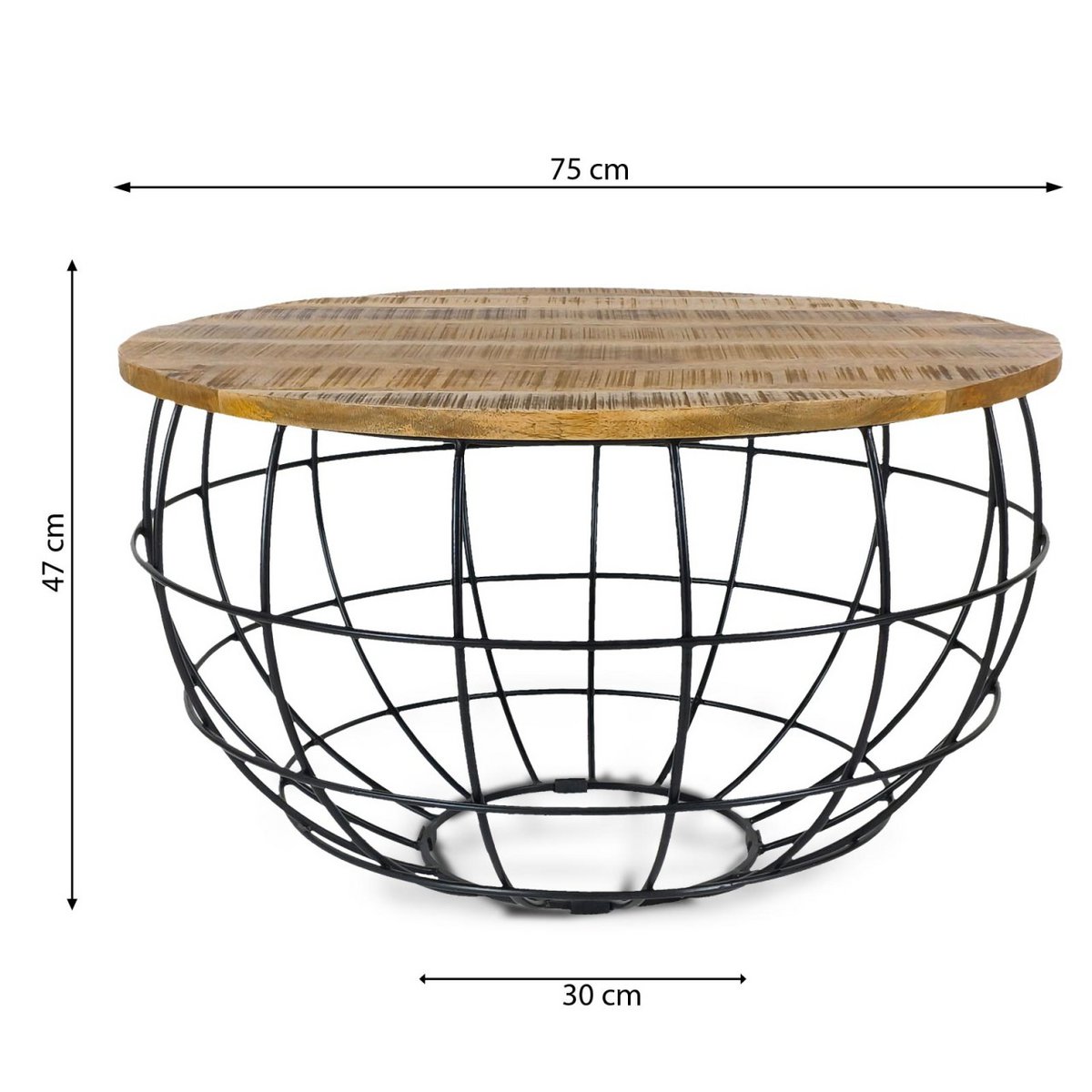 Ronde salontafel duurzaam Lexington ø 75 cm metalen gaas draadframe massief houten salontafel