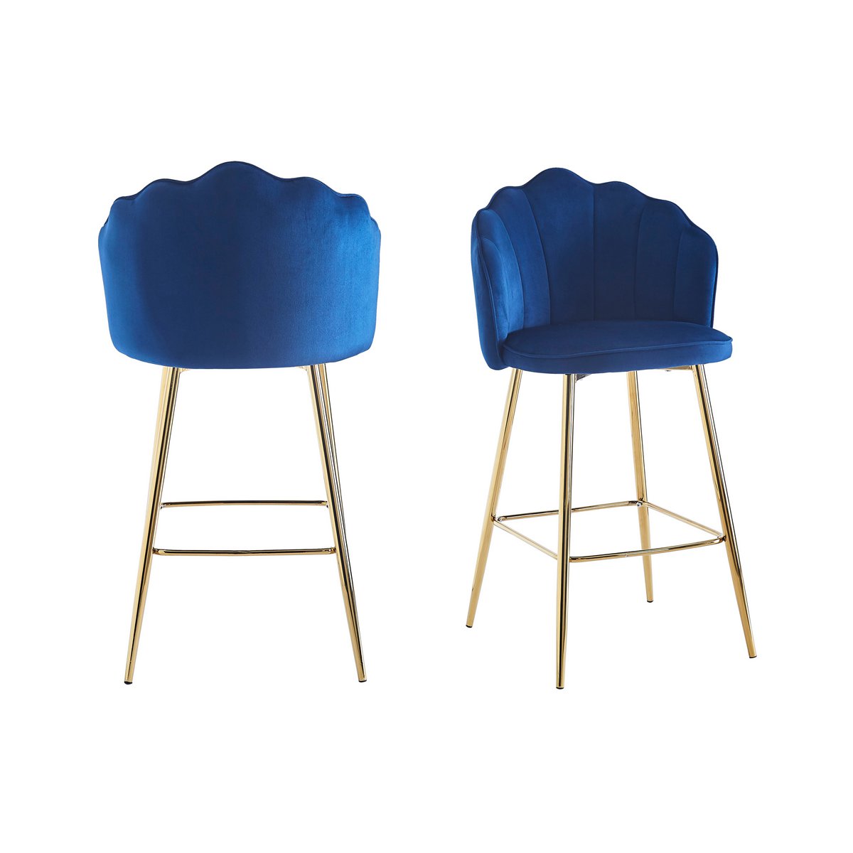 Barkrukken schelp design set van 2 gemaakt van donkerblauw fluweel