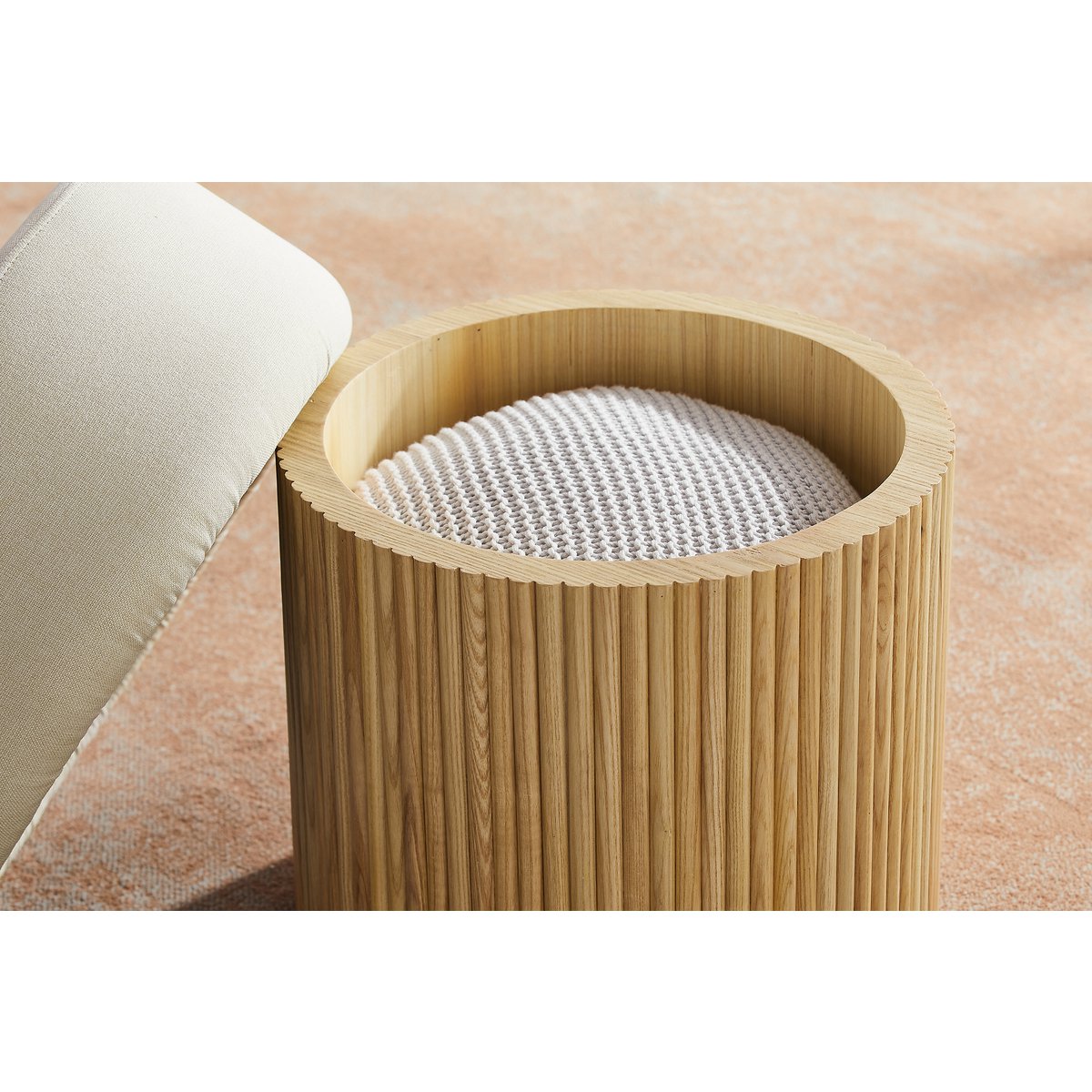 Stoel pouf met opslagruimte Ø 50 cm natuurlijk/wit