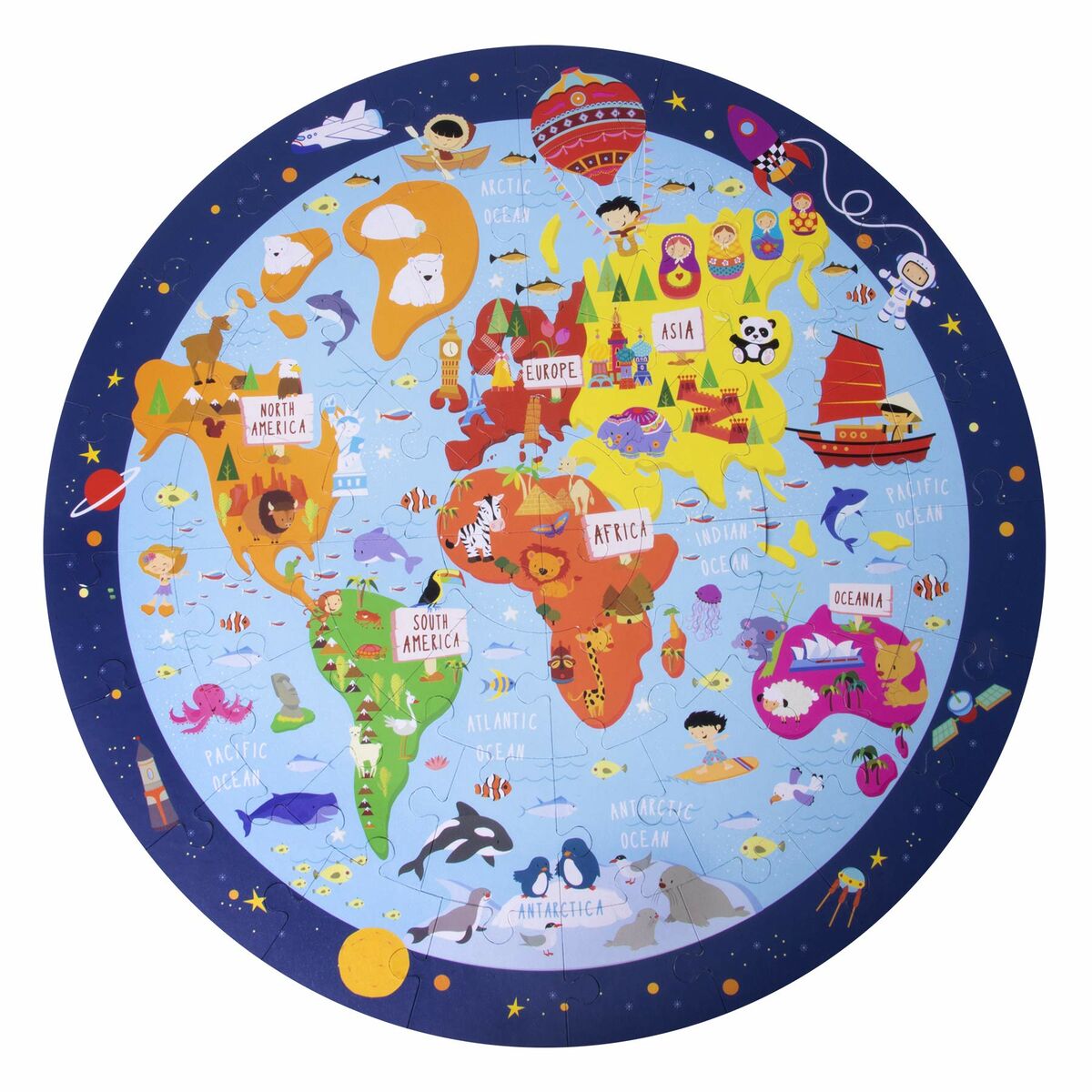 Puzzel Apli World Map Rond 48 Onderdelen 50 cm