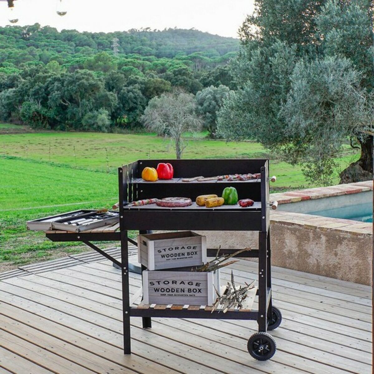 Kolenbarbecue met wielen DKD Home Decor Zwart Natuurlijk Metaal Staal 113 x 51 x 97 cm (113 x 51 x 97 cm)
