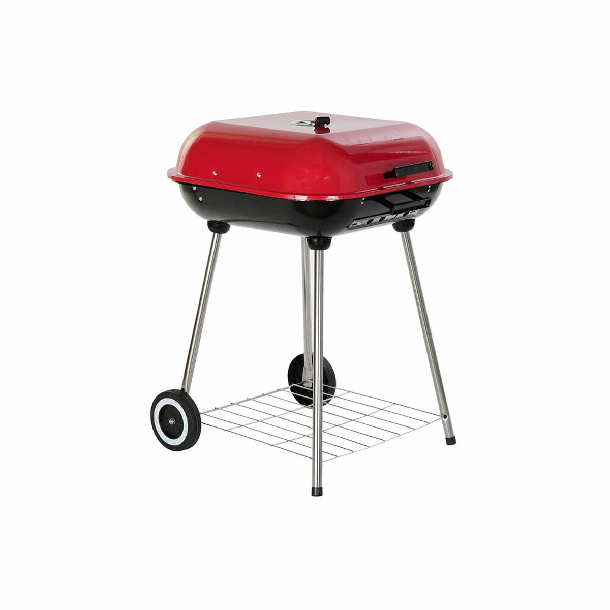 Houtskoolbarbecue met Deksel en Wielen DKD Home Decor Rood Zwart Metaal Staal 30 x 40 cm 60 x 57 x 80 cm (60 x 57 x 80 cm)