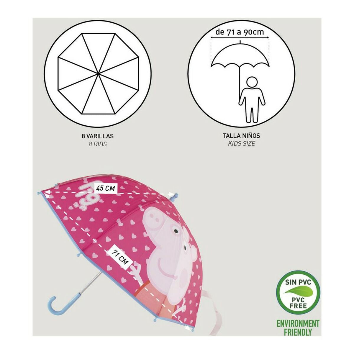 Paraplu Peppa Pig Roze 100 % EVA 45 cm (Ø 71 cm)