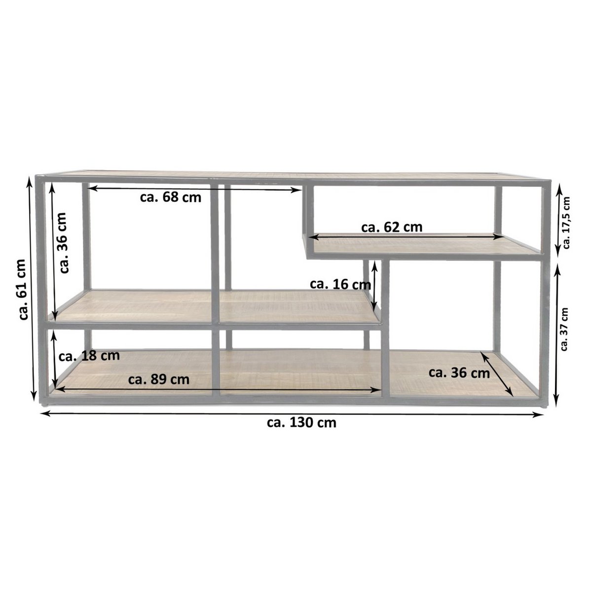 Staande plank scheidingswand boekenplank media plank boekenplank 130x60x36cm Liverpool metalen frame zwart
