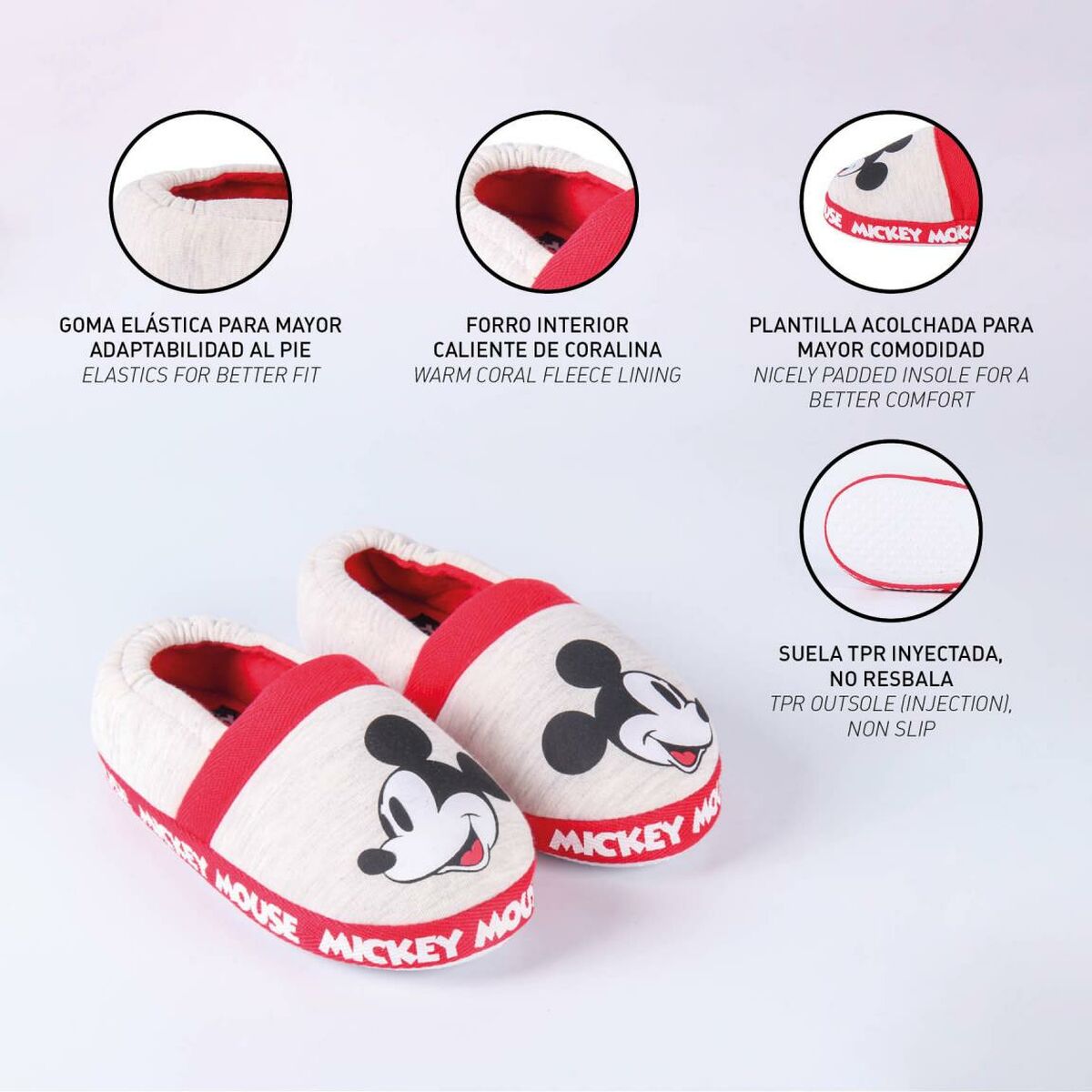 Slippers Voor in Huis Mickey Mouse Lichtgrijs