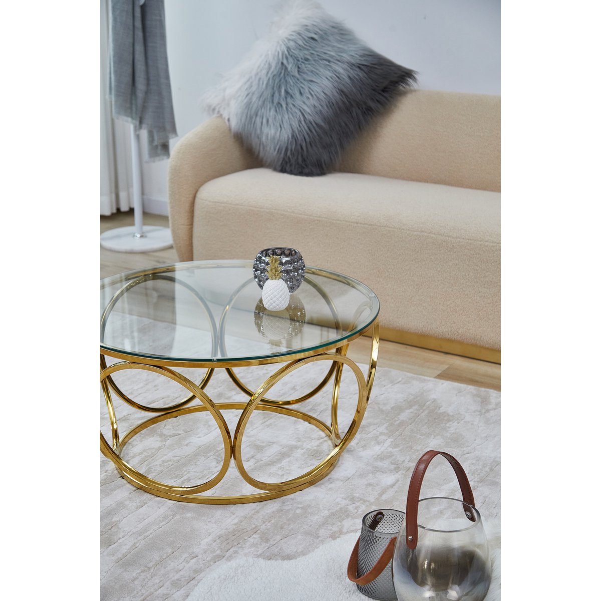 Salontafel Ø 80 cm goud/helder glas