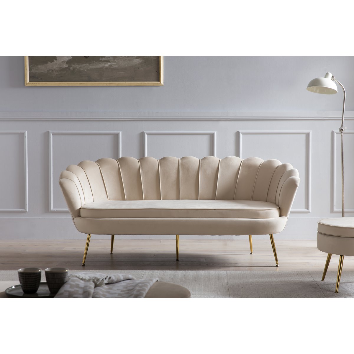 Shell bank 3 zits in beige fluweel