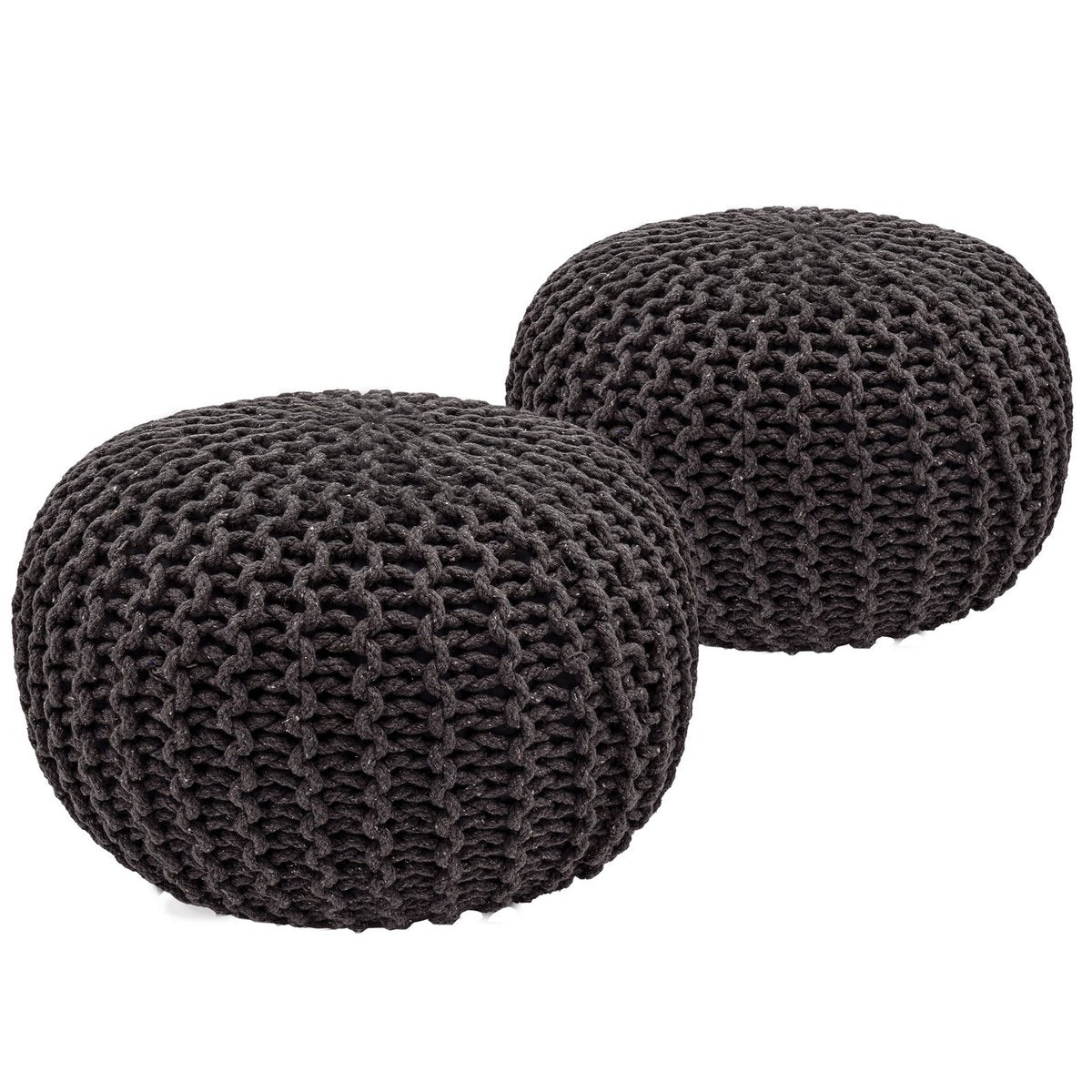 Sitzhocker Pouf SET 2 Stück Ø 55 cm H 37 cm Strickhocker Bodenkissen Grobstrick-Optik nachhaltig