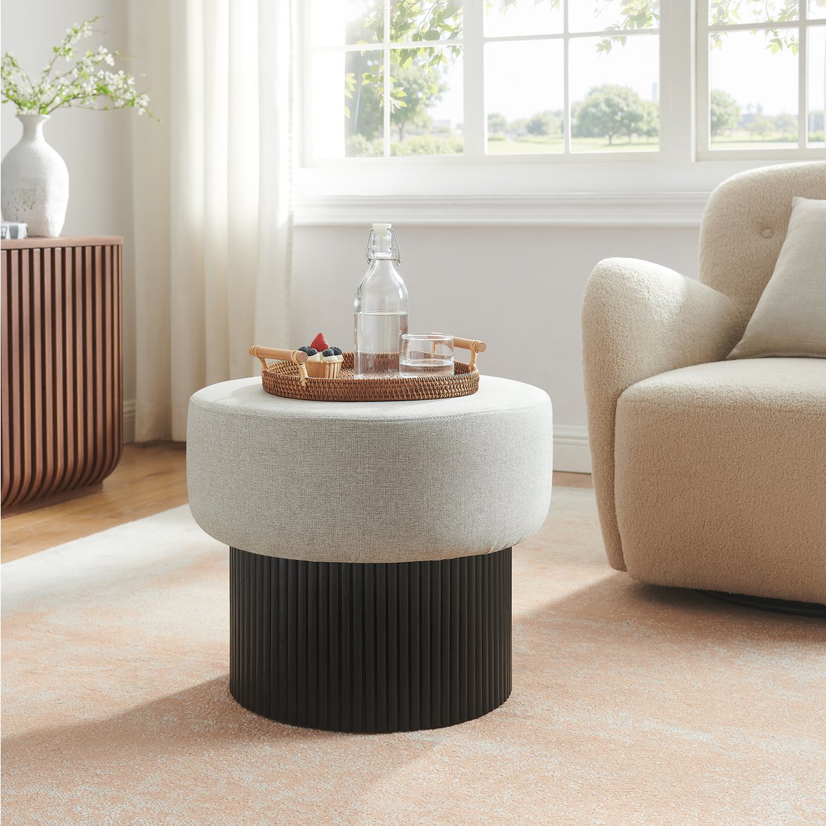 Stoel pouf met opslagruimte Ø 50 cm zwart/grijs