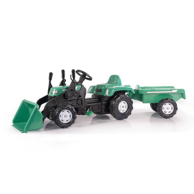 Dolu Traptractor Met Aanhanger &Amp; Voorlader &Amp; Claxon Groen/Zwart