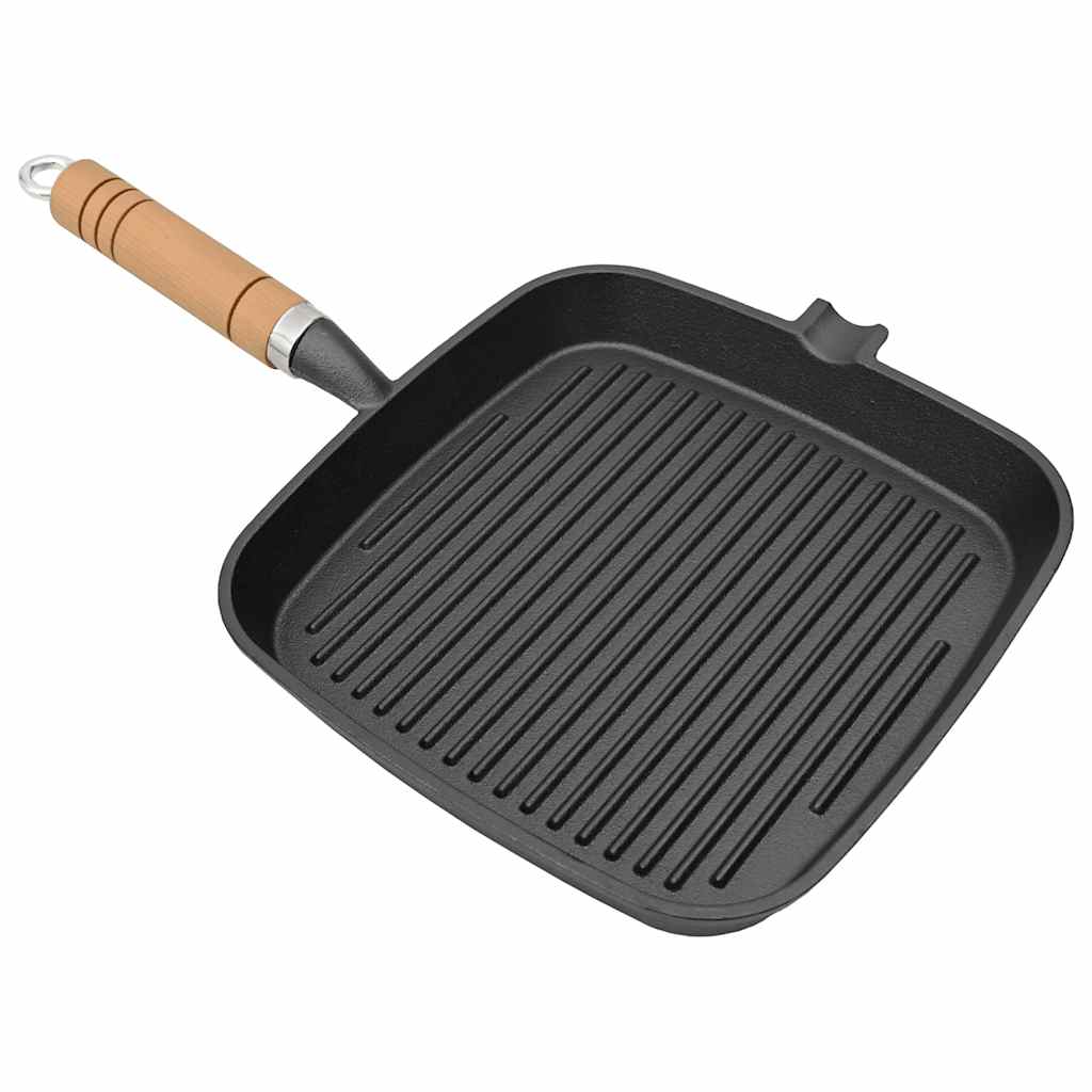 Grillpan met houten handvat gietijzer 20x20 cm