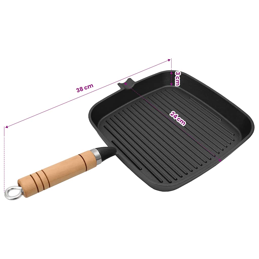 Grillpan met houten handvat gietijzer 20x20 cm