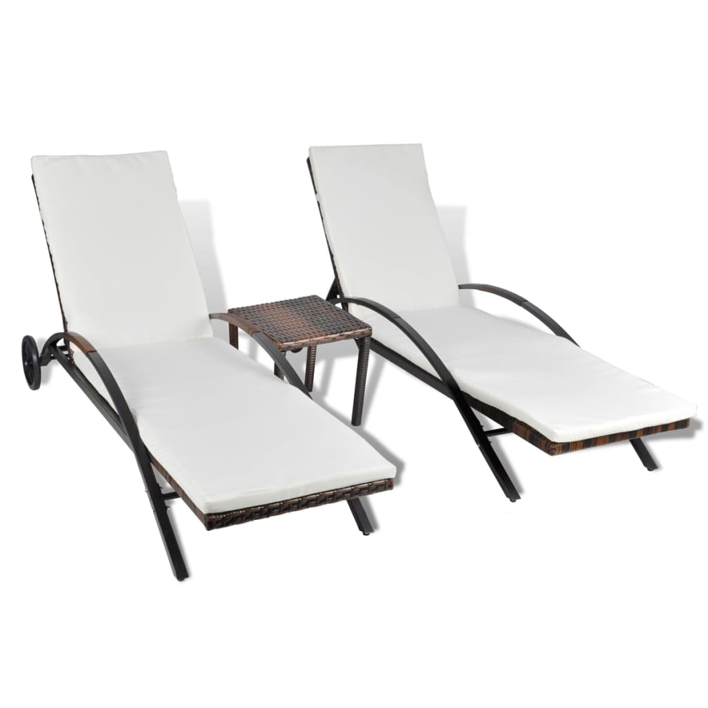 Ligbedden met tafel poly rattan bruin