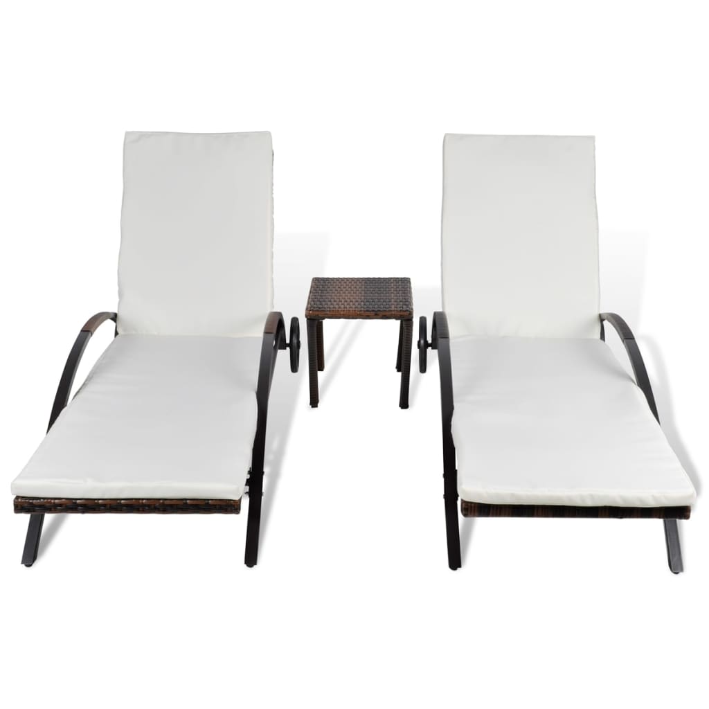 Ligbedden met tafel poly rattan bruin