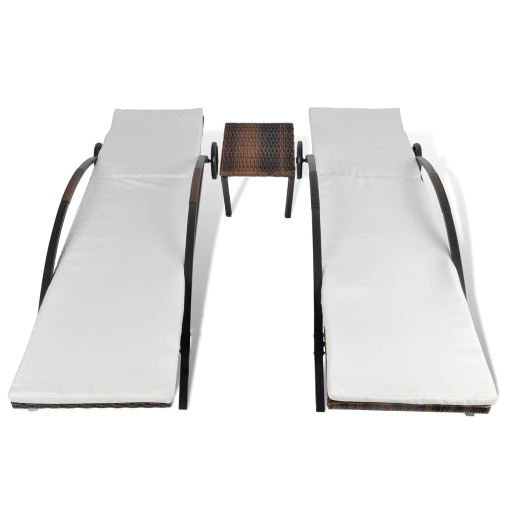 Ligbedden met tafel poly rattan bruin