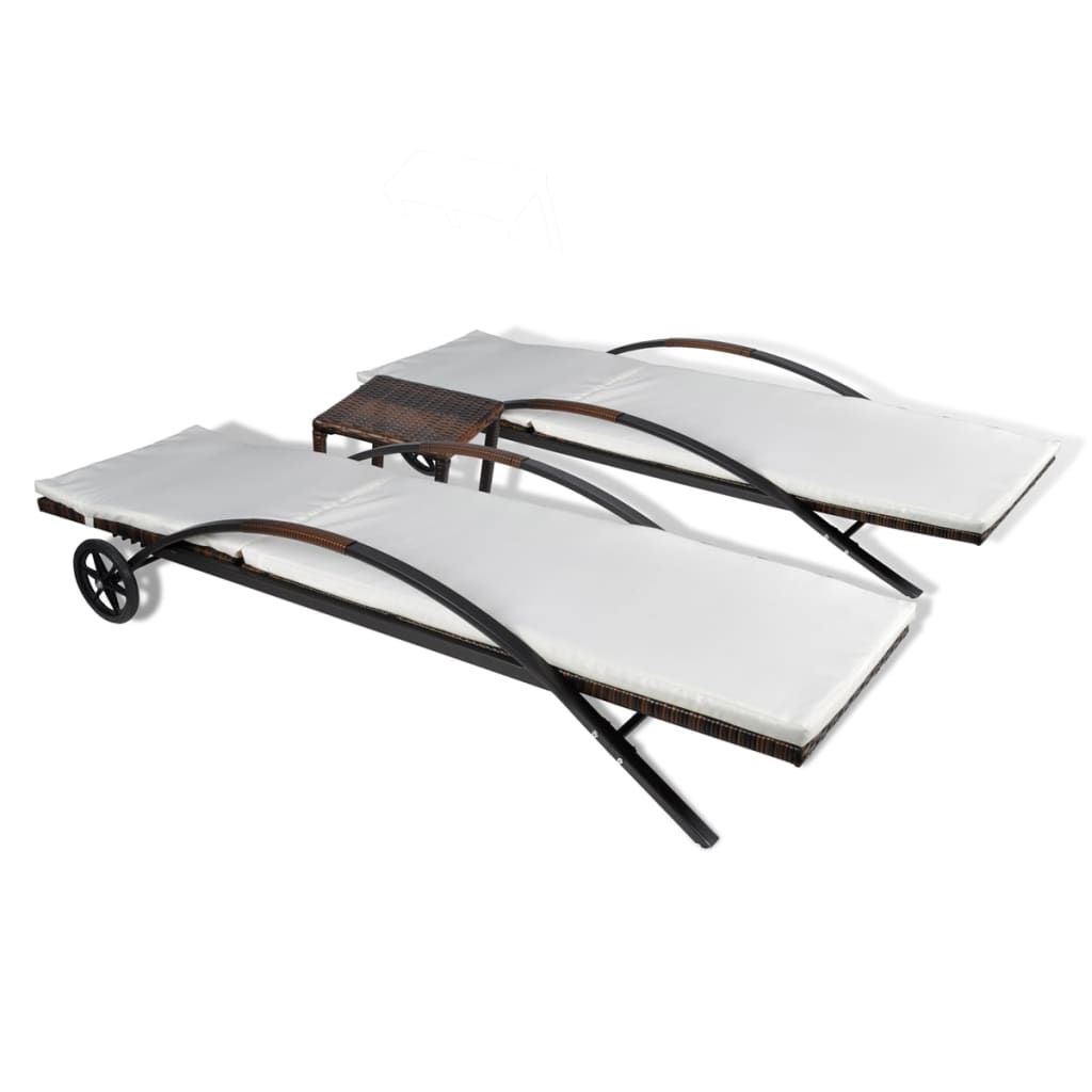 Ligbedden met tafel poly rattan bruin