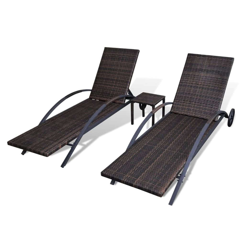 Ligbedden met tafel poly rattan bruin