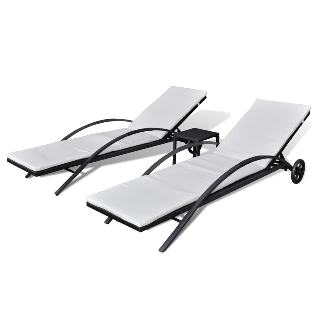 Ligbedden met tafel poly rattan zwart