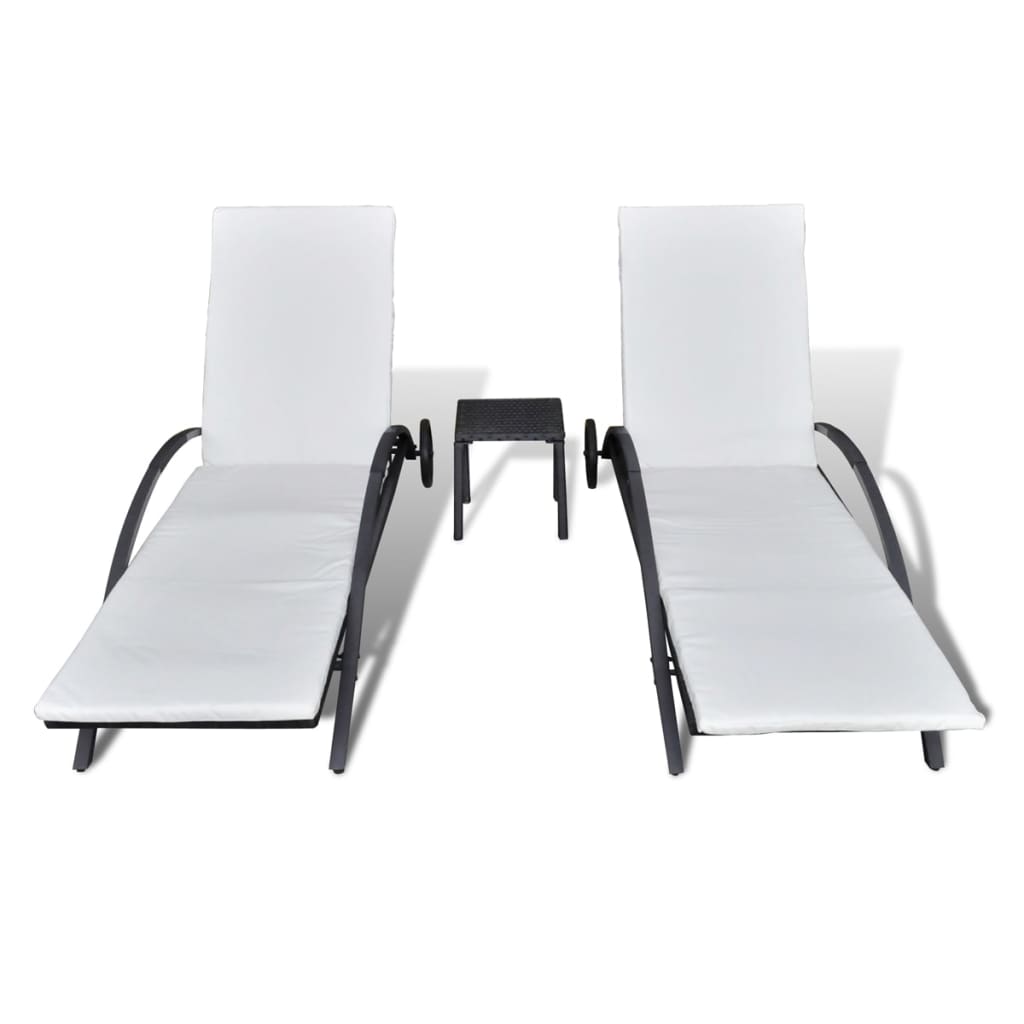 Ligbedden met tafel poly rattan zwart