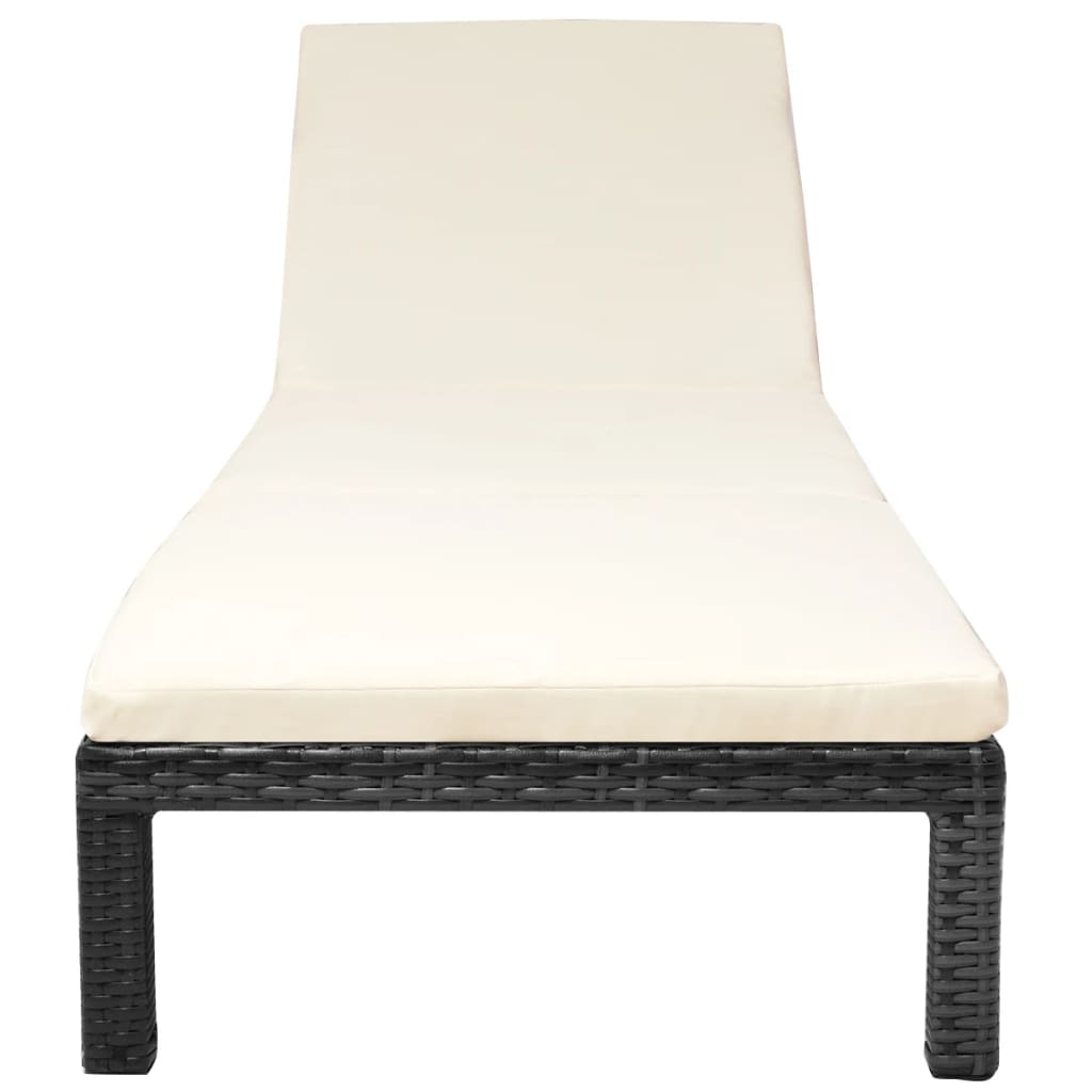 Ligbed met kussen poly rattan zwart