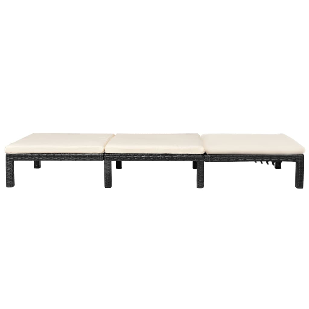 Ligbed met kussen poly rattan zwart
