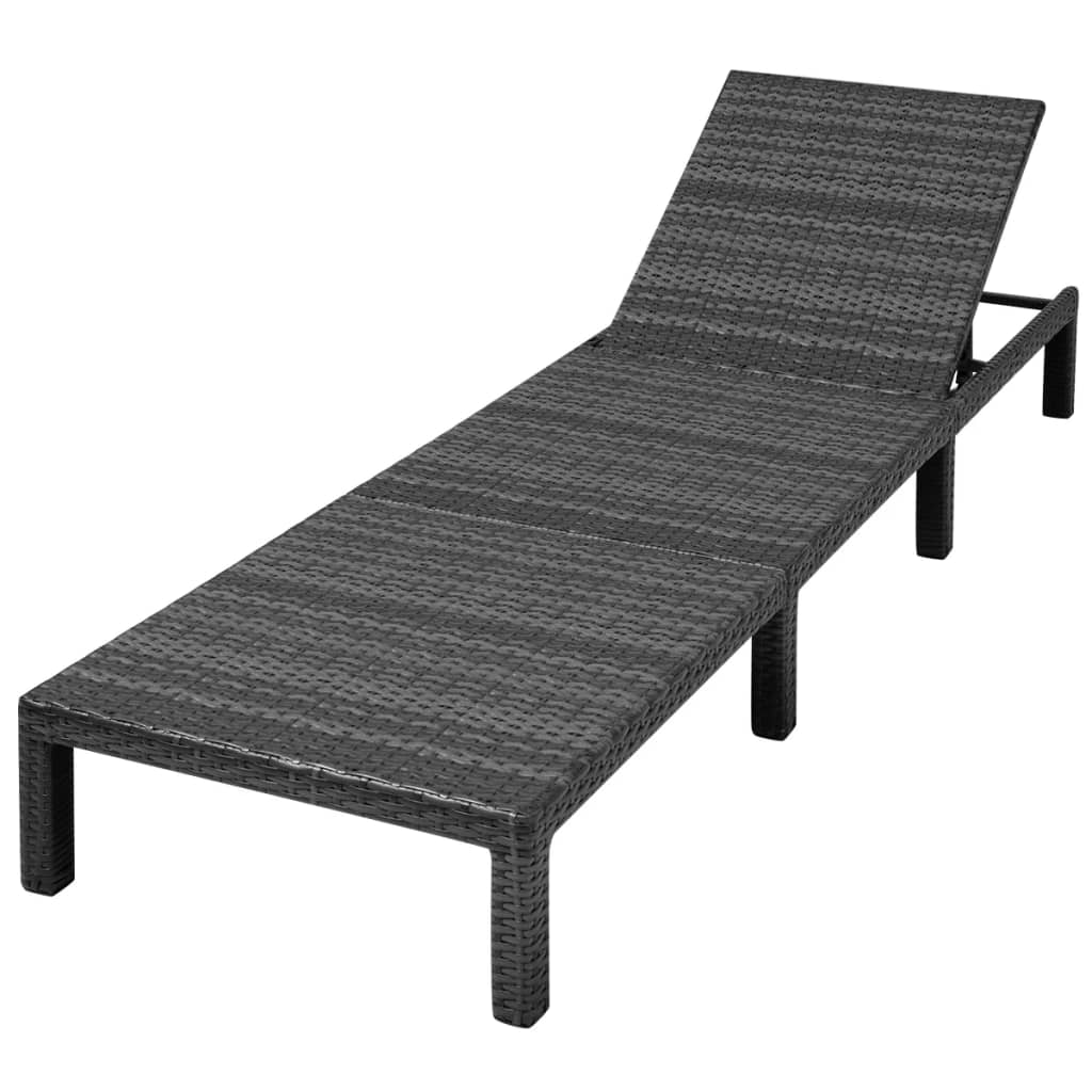 Ligbed met kussen poly rattan zwart