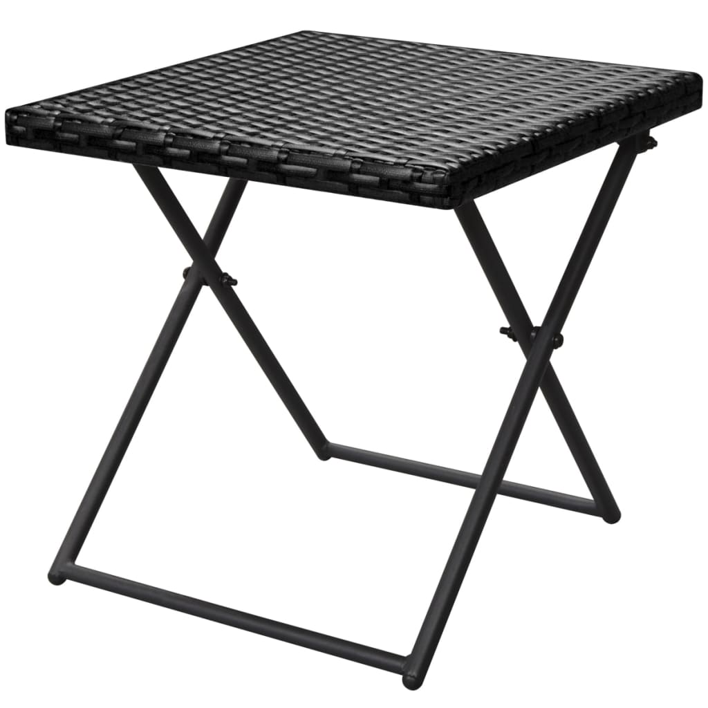 Ligbedden inklapbaar 2 st met tafel poly rattan zwart