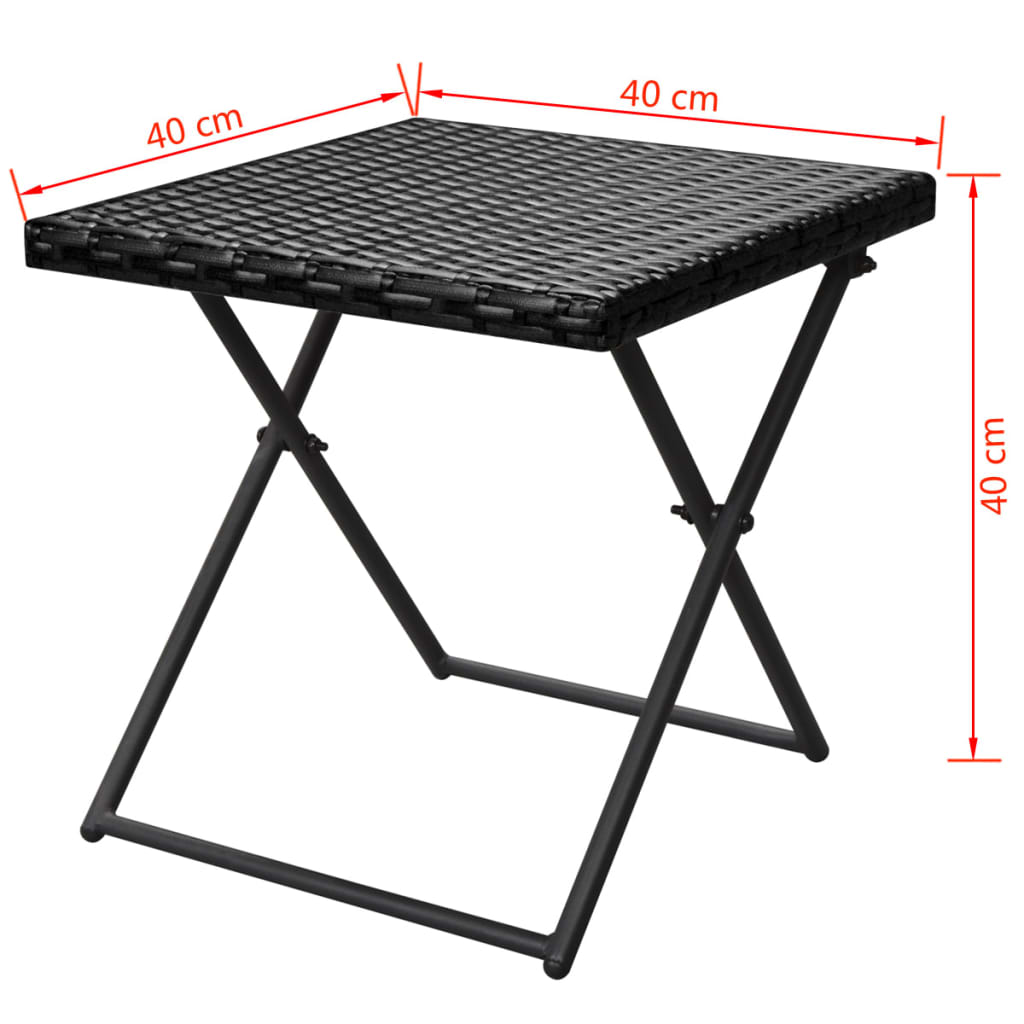 Ligbedden inklapbaar 2 st met tafel poly rattan zwart