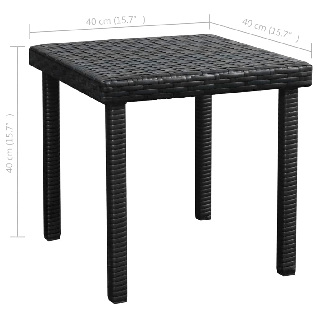 Ligbed met kussen en tafel poly rattan zwart