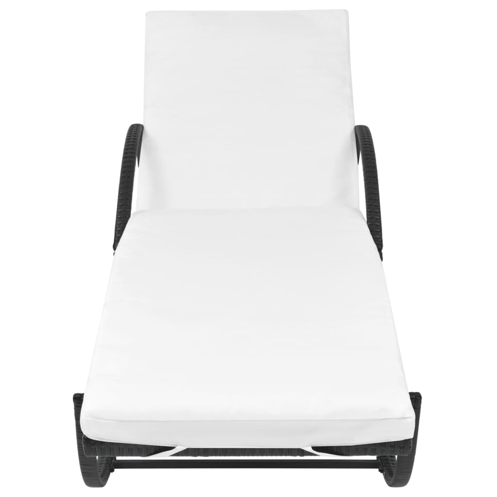 Ligbed met kussen en tafel poly rattan zwart