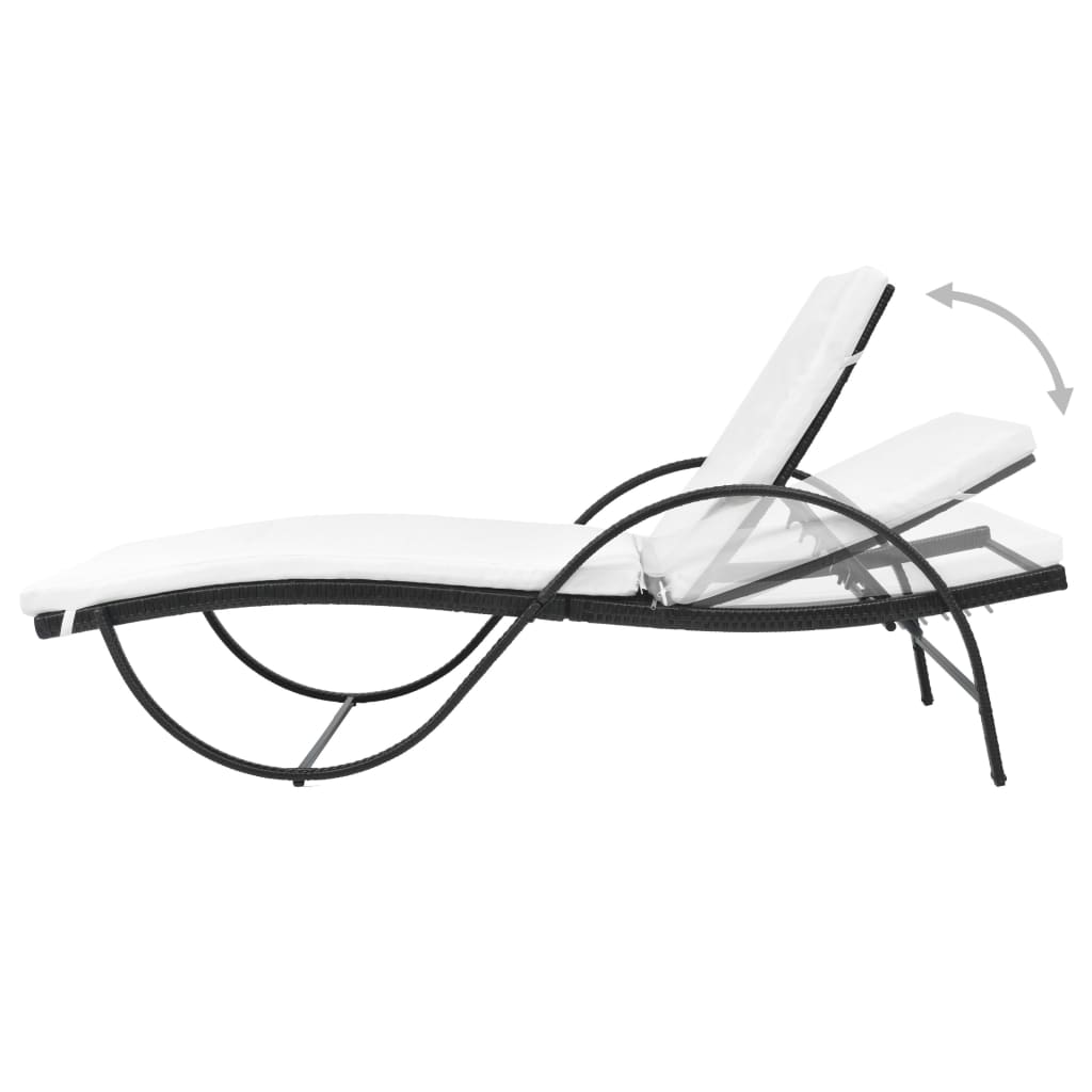 Ligbed met kussen en tafel poly rattan zwart