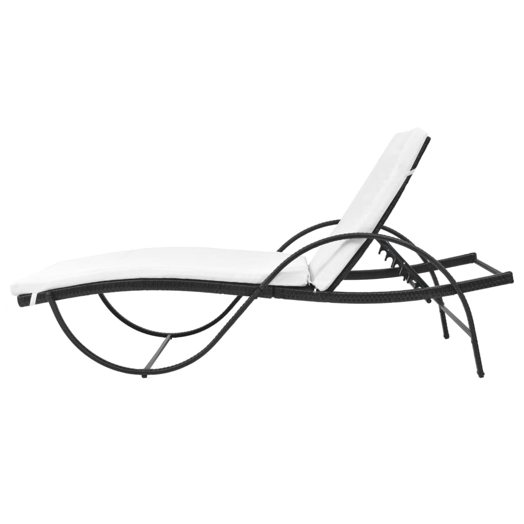 Ligbed met kussen en tafel poly rattan zwart