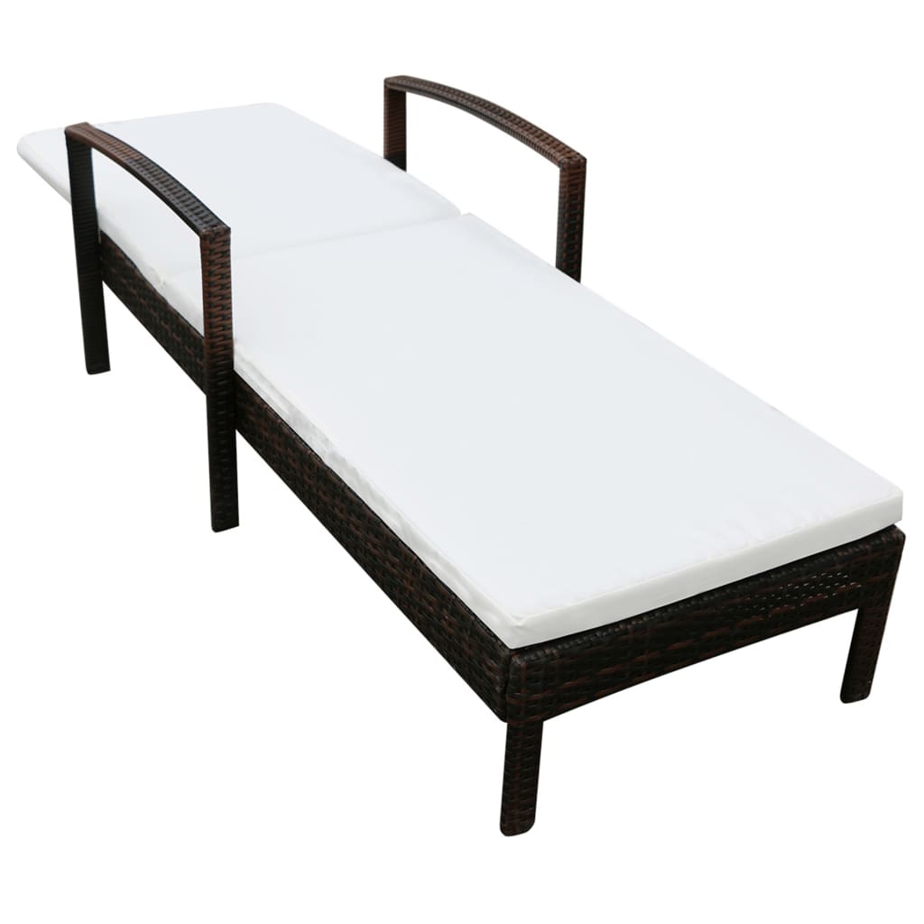 Ligbed met kussen poly rattan bruin
