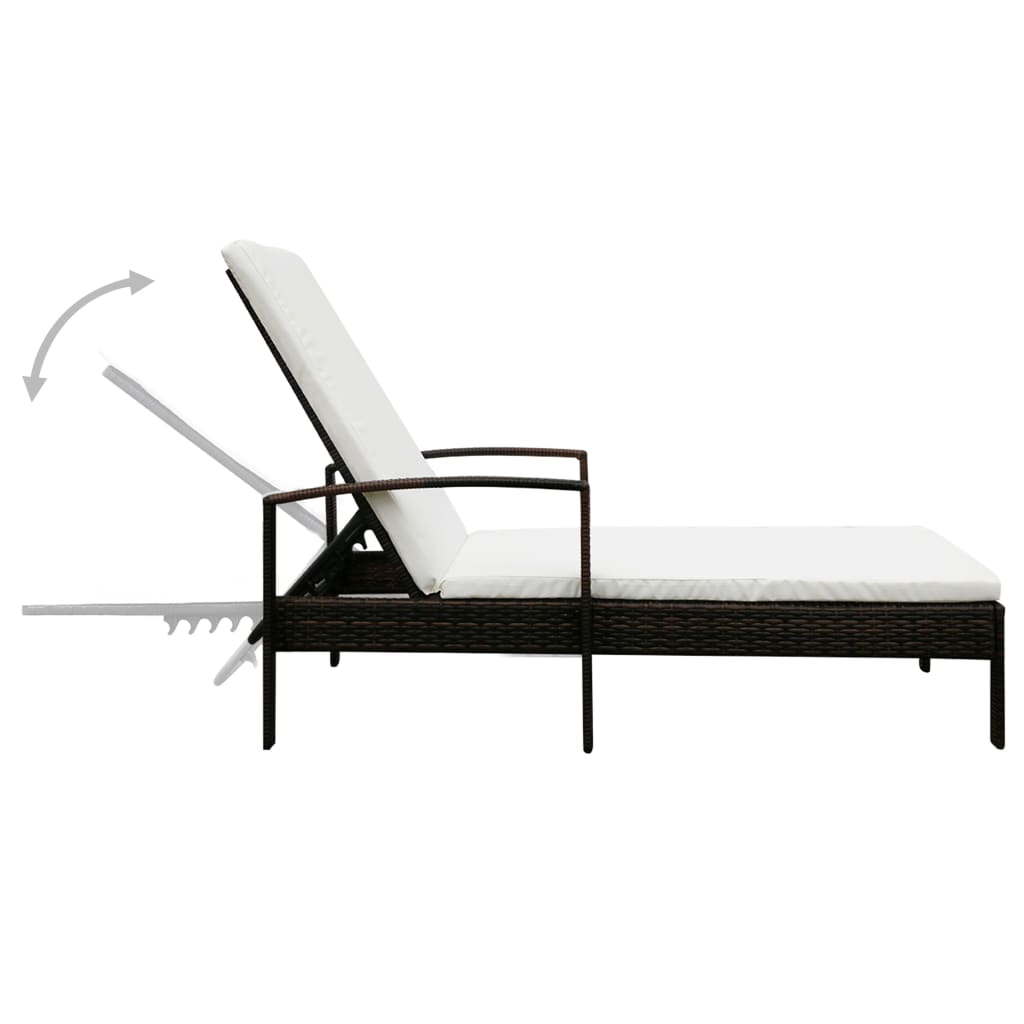 Ligbed met kussen poly rattan bruin
