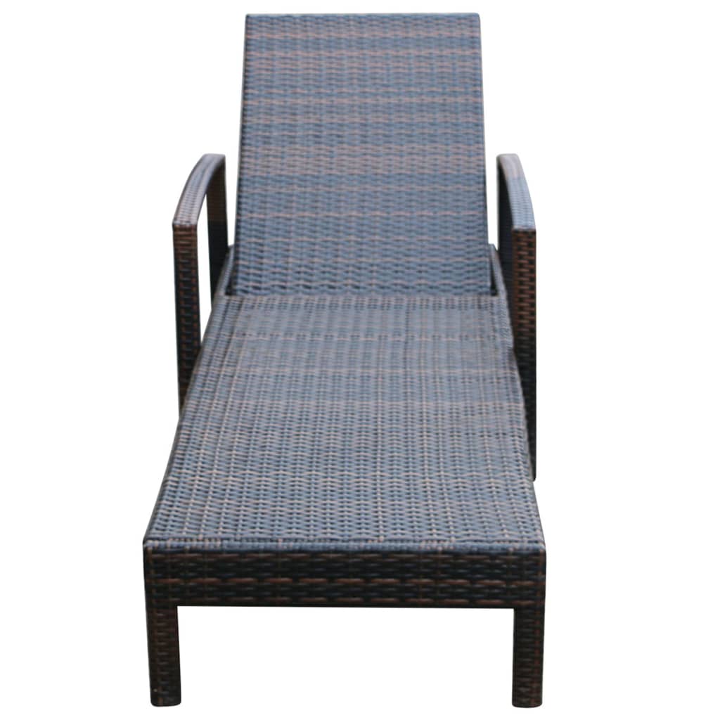 Ligbed met kussen poly rattan bruin