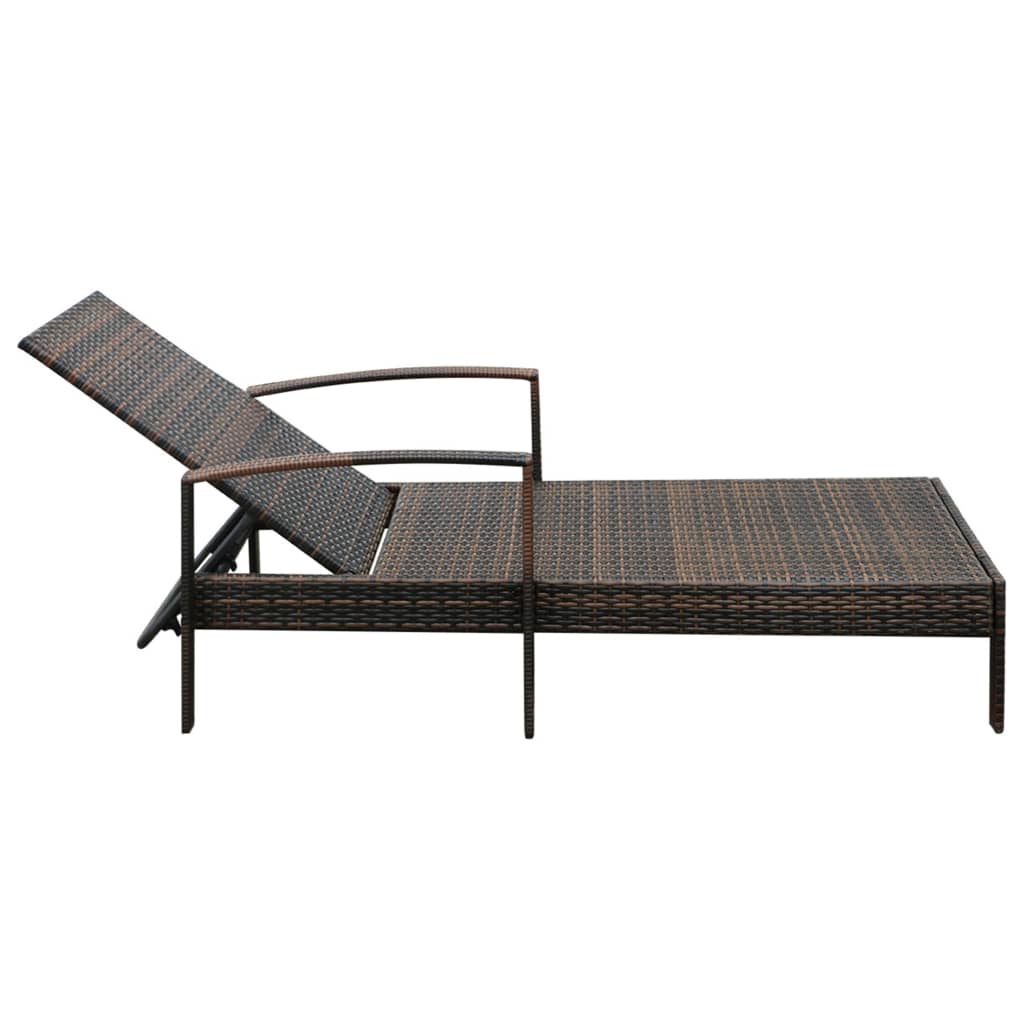 Ligbed met kussen poly rattan bruin