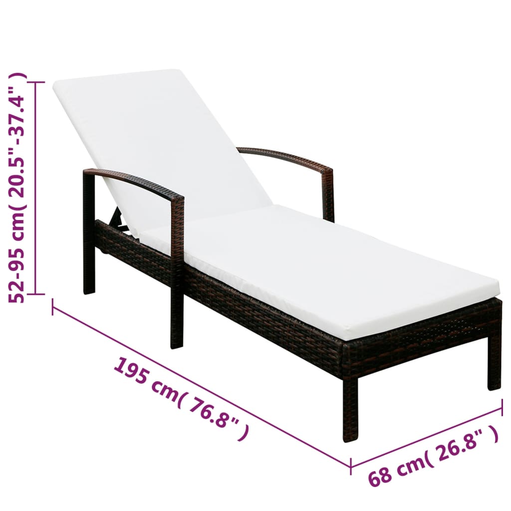 Ligbed met kussen poly rattan bruin