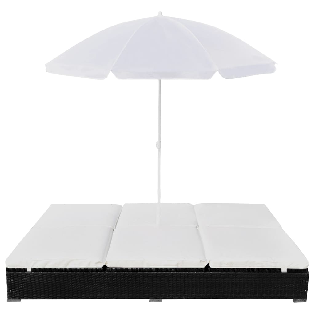 Loungebed met parasol poly rattan zwart